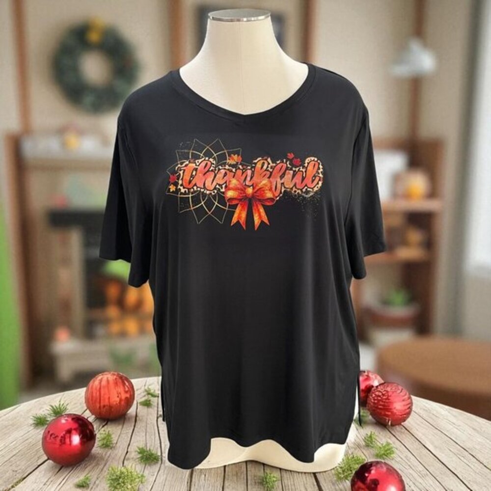 Thankful Fall Graphic Tee Plus Size 2XL Cozy Comfy Autumn Holiday Top‎